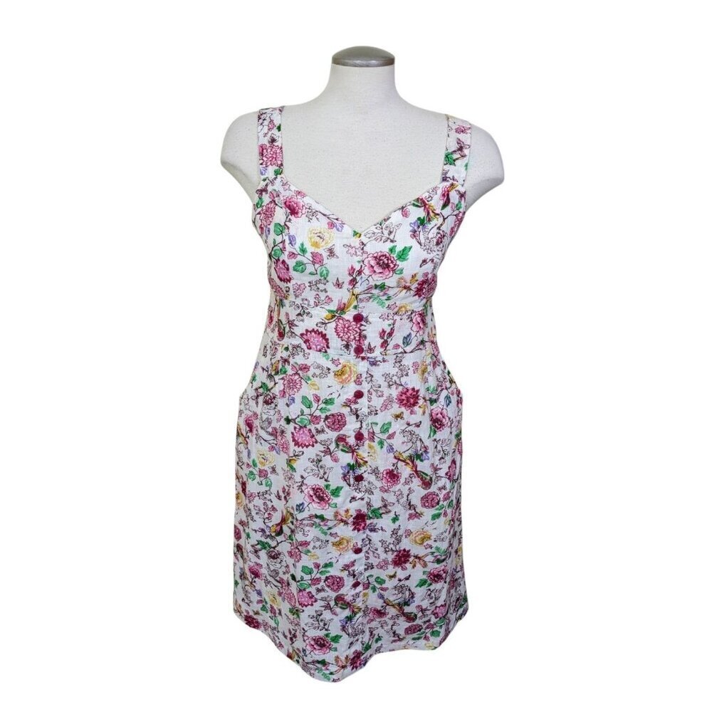 Floral Dress Med Ivory Multicolor Y2K Babydoll Linen Blend Cottagecore Feminine